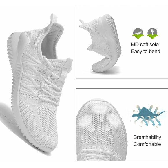 Men's Running Shoes Slip-on Walking Sneaker Lightweight Breathable Trainer White - Picture 4 of 7